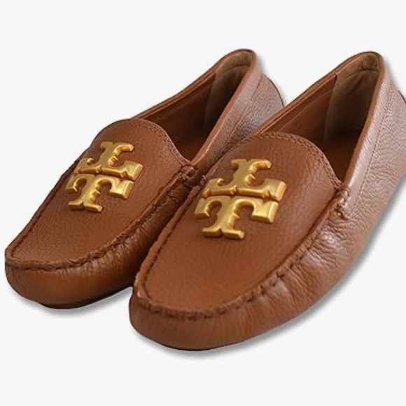 Tory Burch Everly Driver Leather Loafer Shoe Brand New Size 8 Tan Brass NWT - Picture 2 of 15